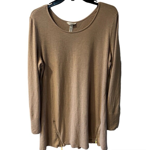 Soma Top Womens Large Zipper Detail Tunic Beige Casual coastal Comfy boho soft - Picture 1 of 5